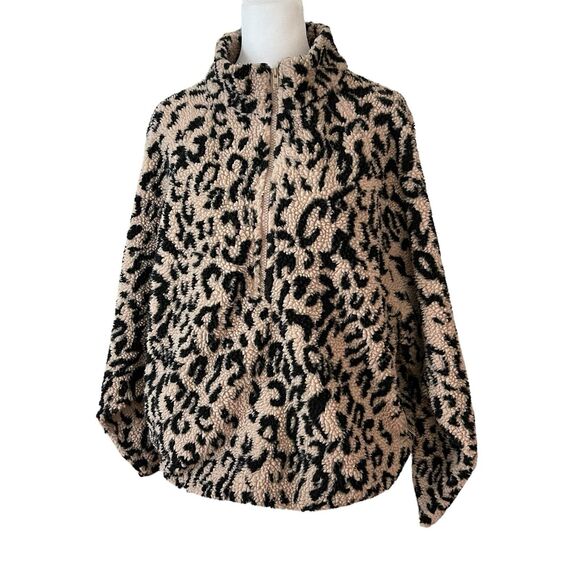 VICI Small Sherpa Pullover Sweater Cheetah Print 1/4 Zip Thick Warm Cozy - Picture 5 of 8